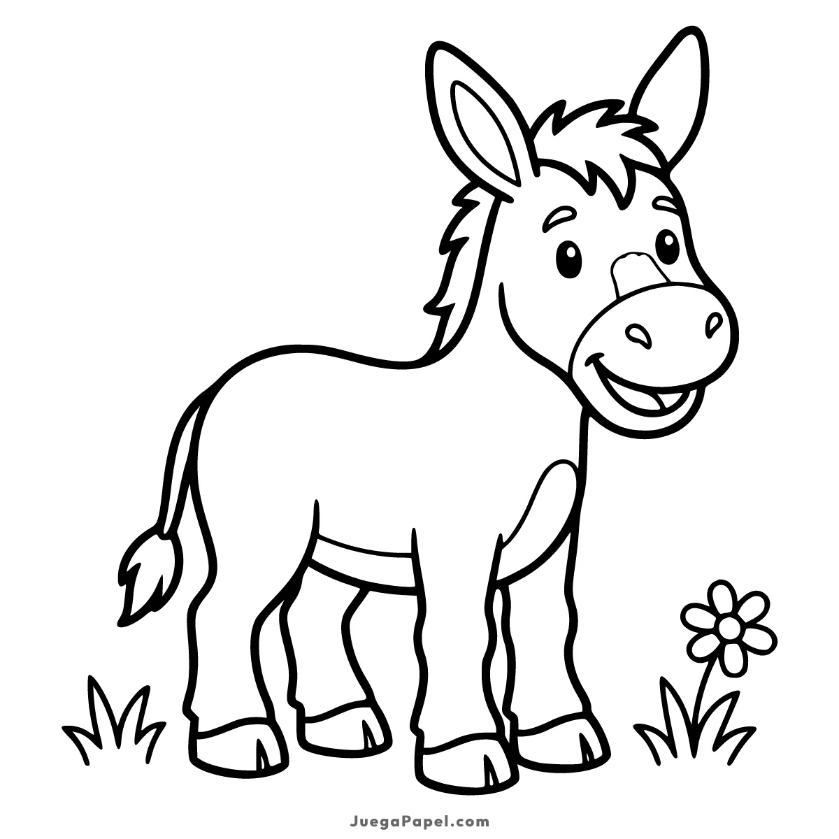 Dibujo para colorear e imprimir de Burrito tierno y feliz en el prado
