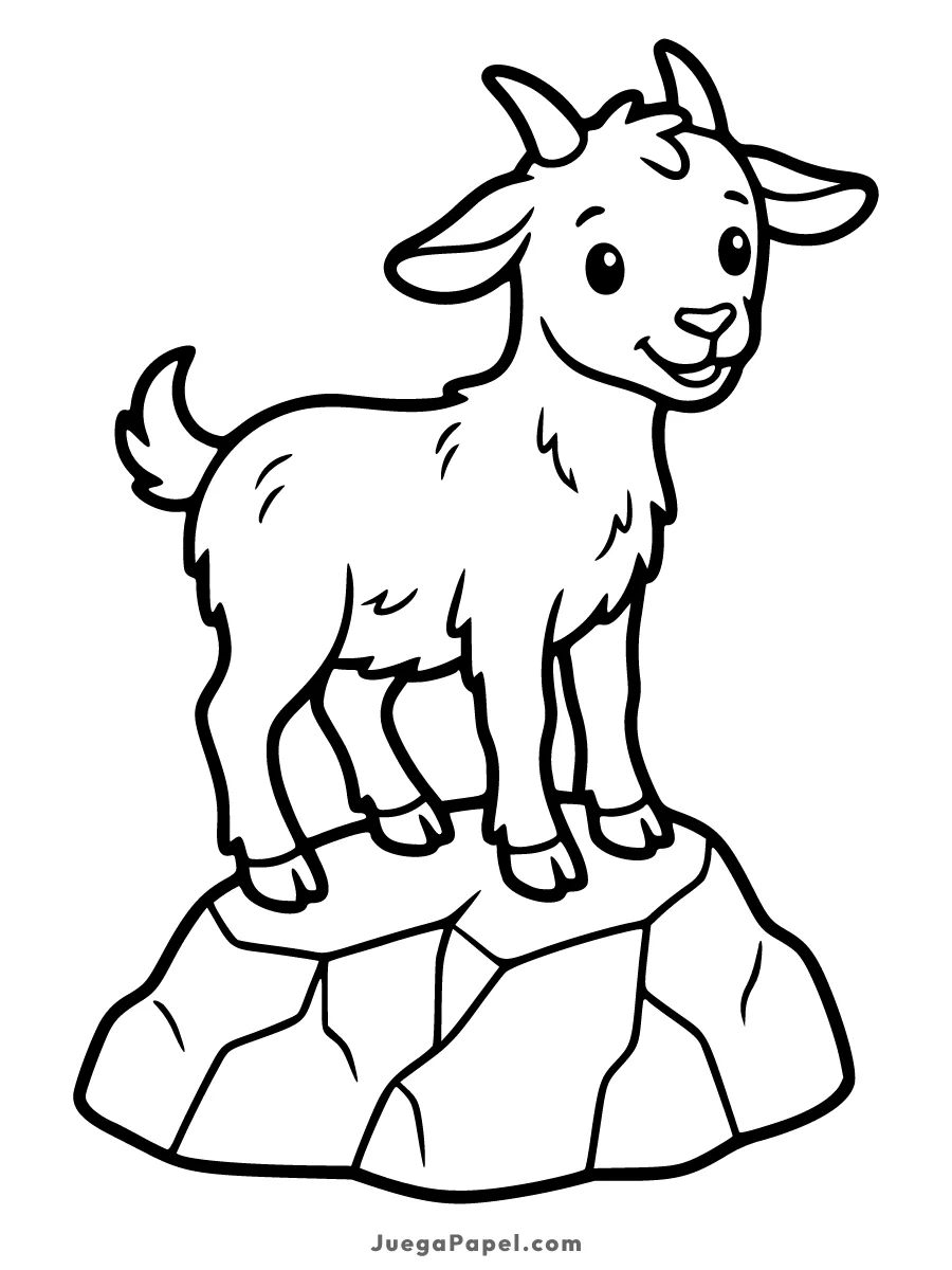 Dibujo para colorear e imprimir de Cabra Pequeña sobre una Roca