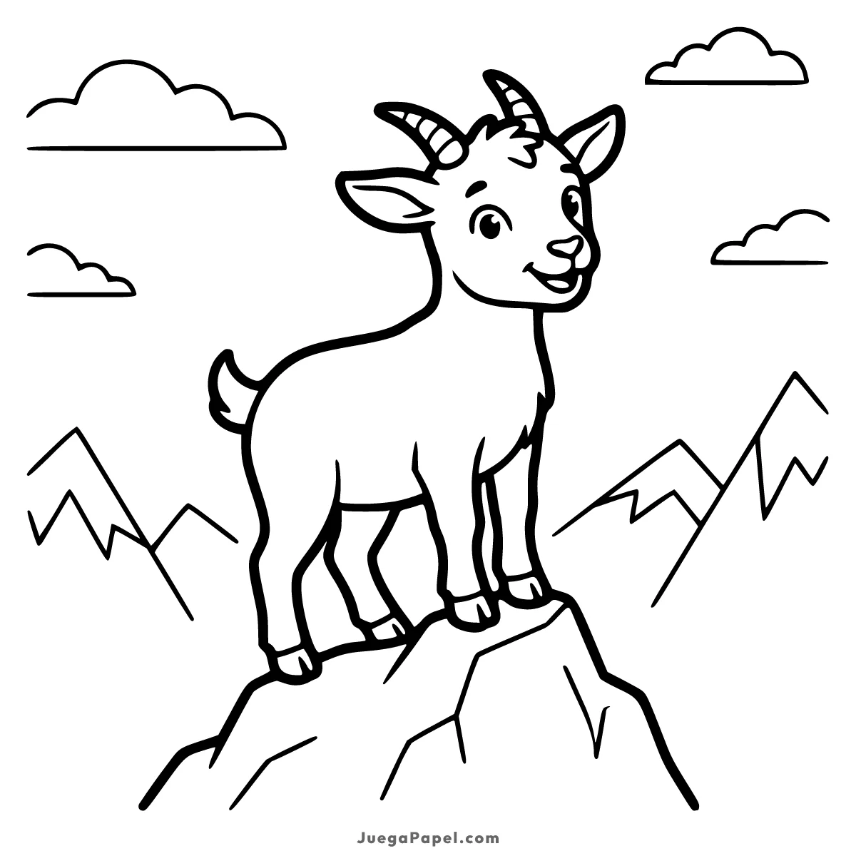 Dibujo para colorear e imprimir de Cabra Tierna en la Montaña