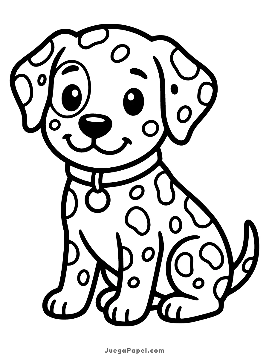 Dibujo para colorear e imprimir de Cachorro Dálmata Tierno y Sonriente