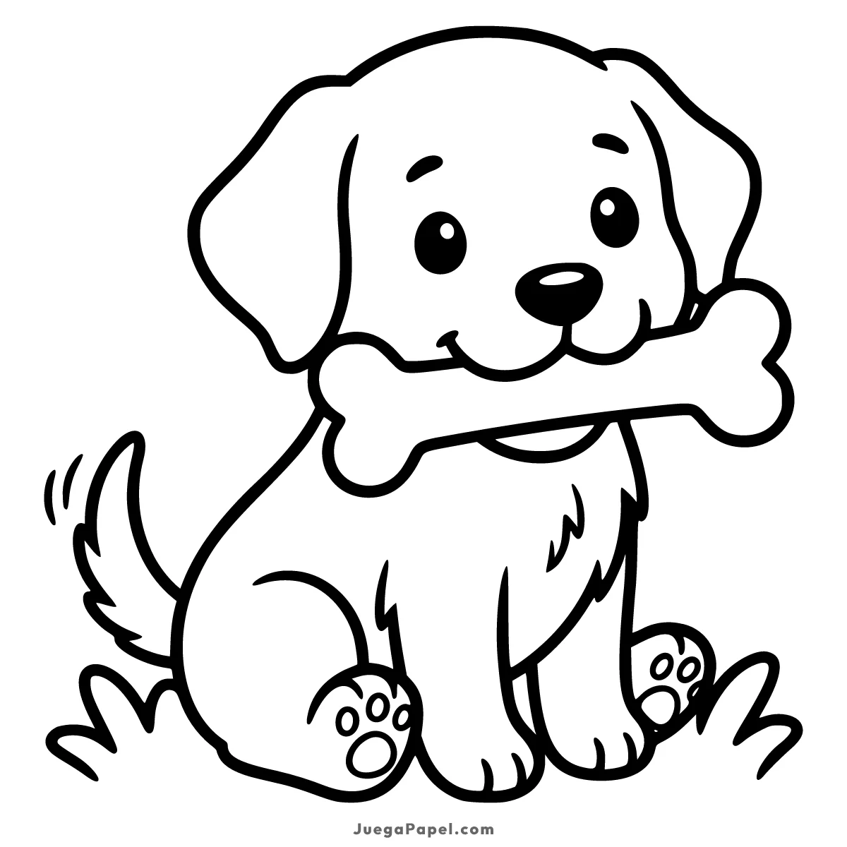 Dibujo para colorear e imprimir de Cachorro Tierno con su Hueso