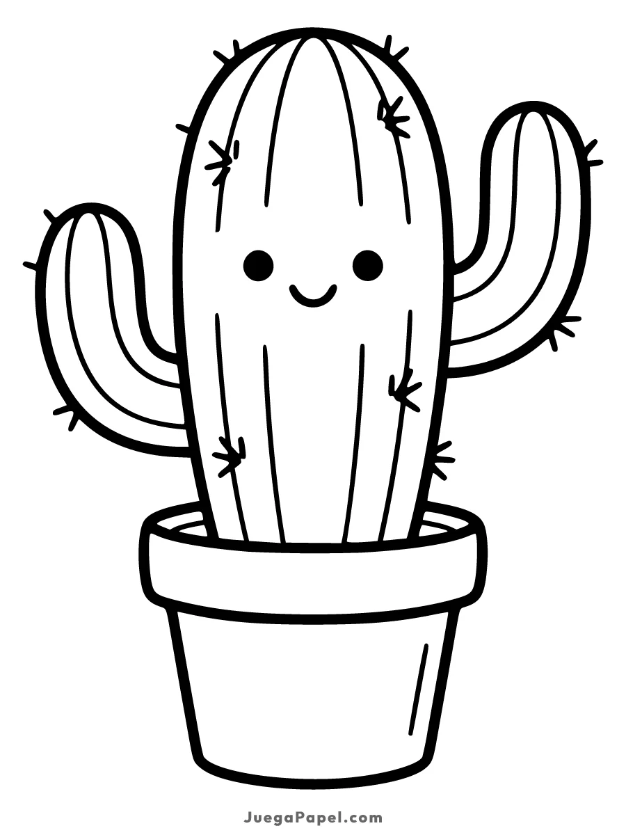 Dibujo para colorear e imprimir de Cactus Kawaii en Maceta Sonriente