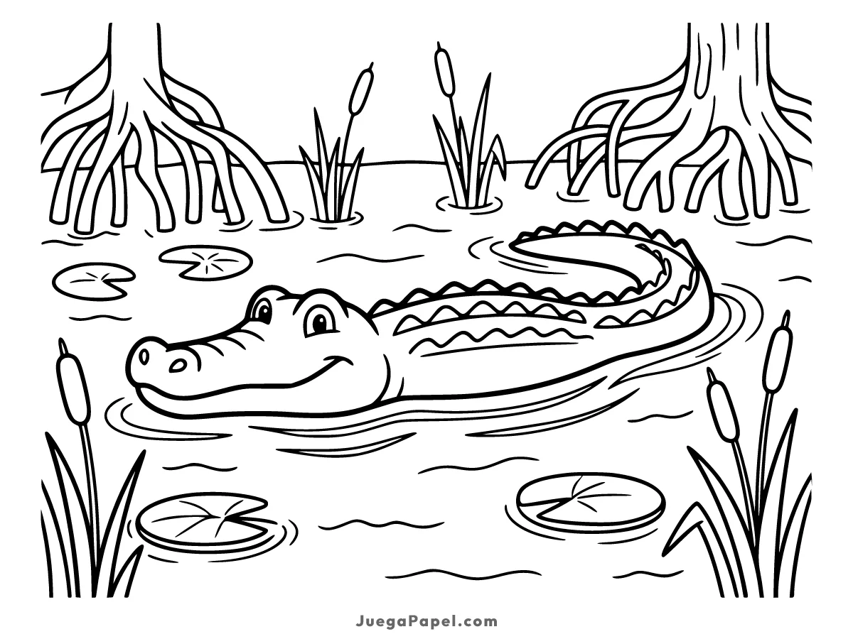 Dibujo para colorear e imprimir de Caimán en Lago