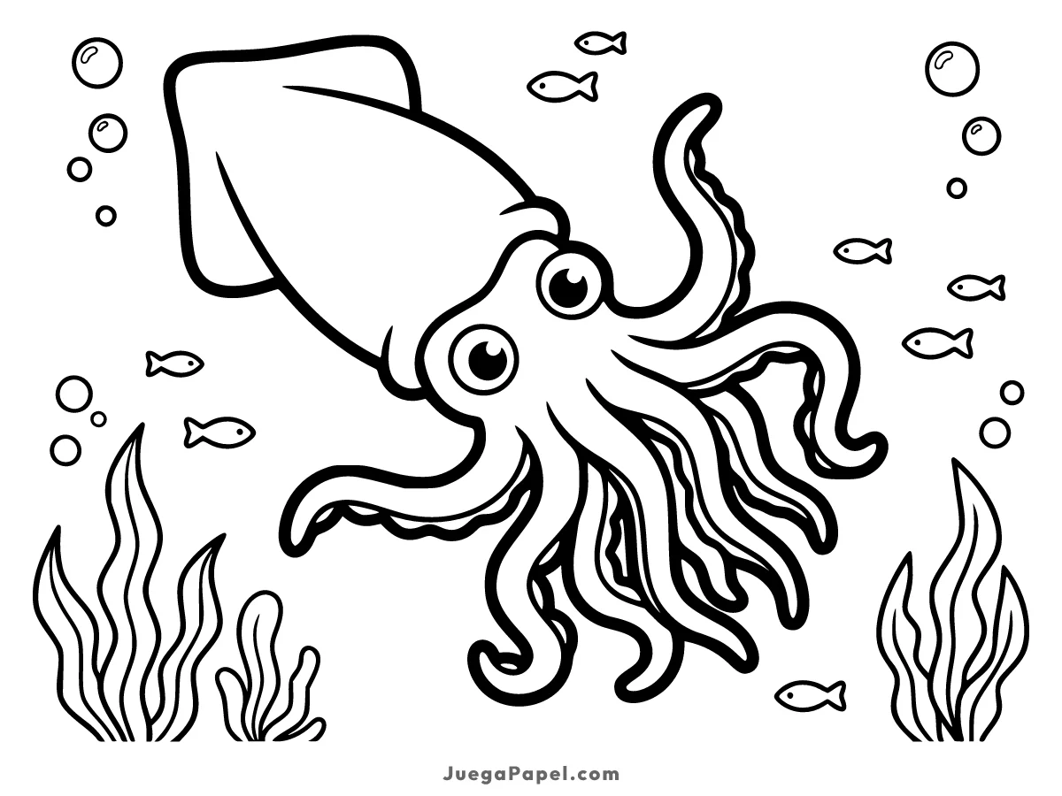 Dibujo para colorear e imprimir de Calamar Gigante