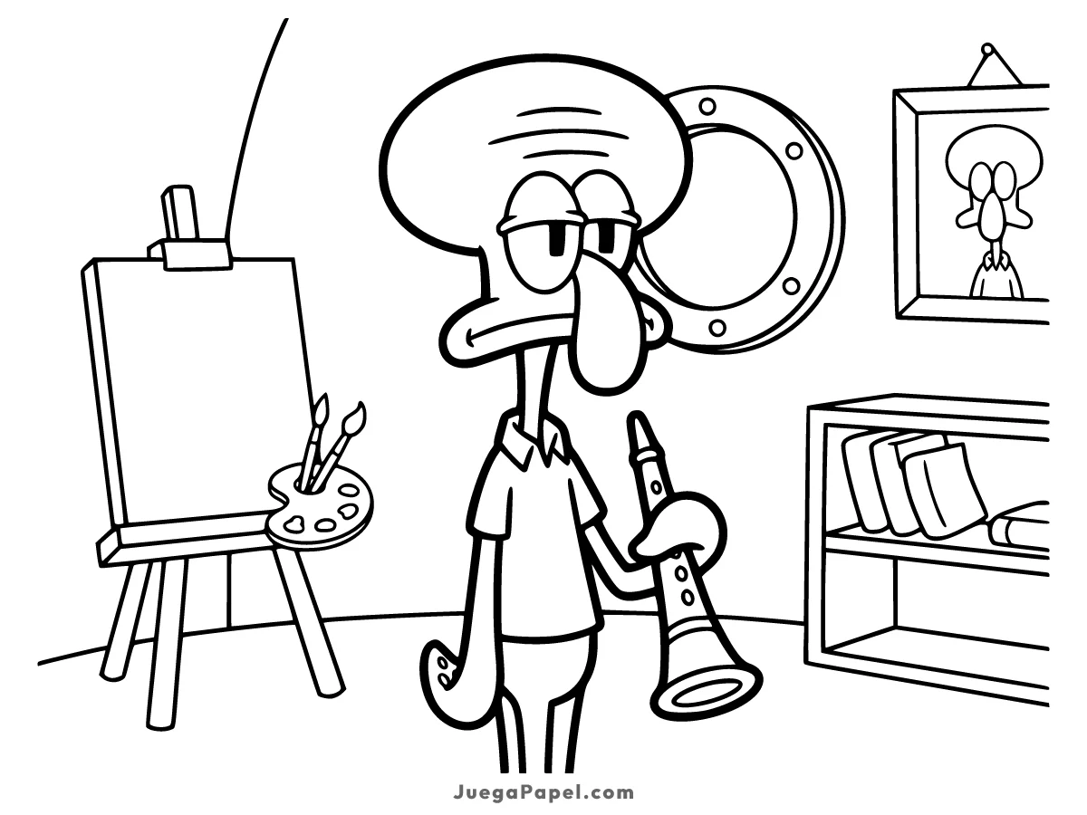 Dibujo para colorear e imprimir de Calamardo con Clarinete
