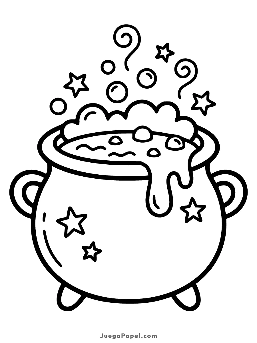 Dibujo para colorear e imprimir de Caldero Mágico con Poción y Estrellas