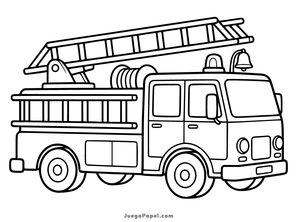Dibujo para colorear e imprimir de Camión de Bomberos con Escalera Larga