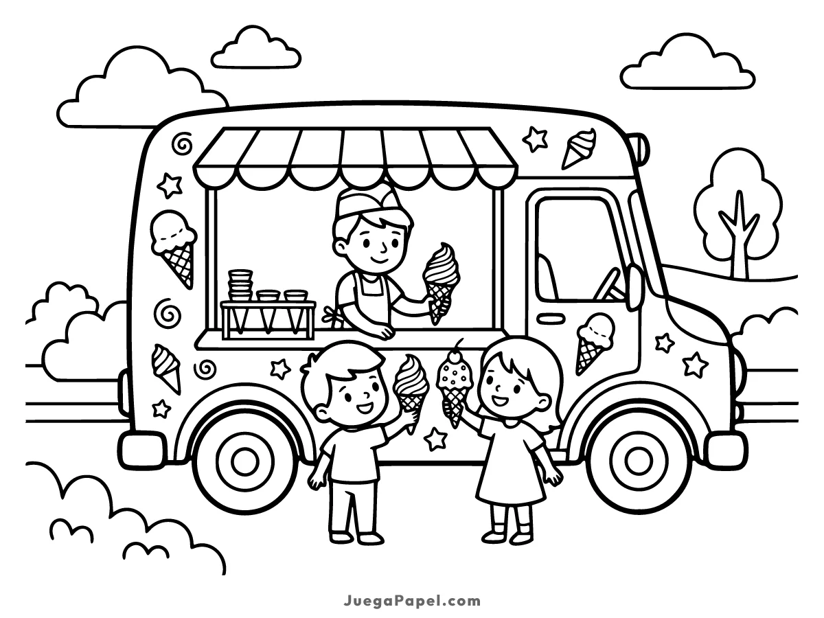 Dibujo para colorear e imprimir de Camión de Helados