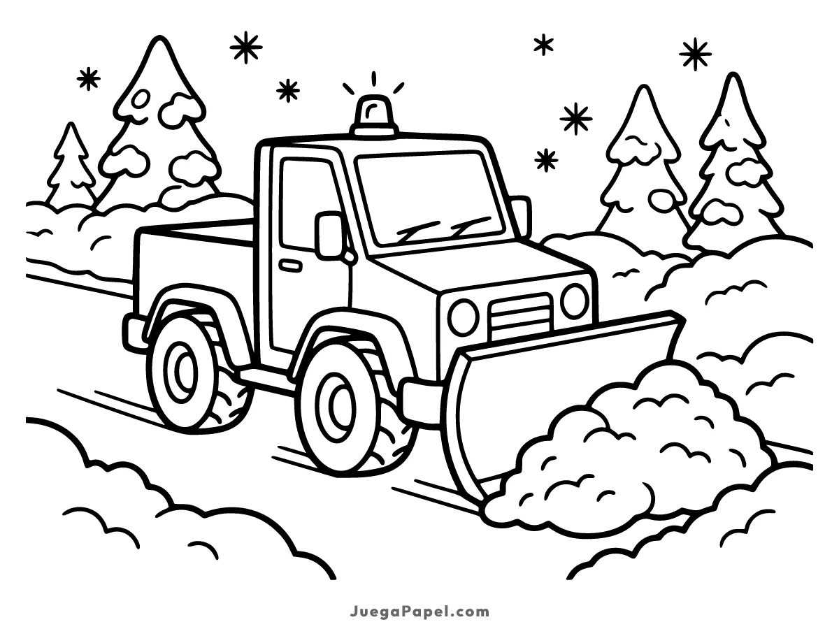 Dibujo para colorear e imprimir de Camión Quitanieves en la Nieve