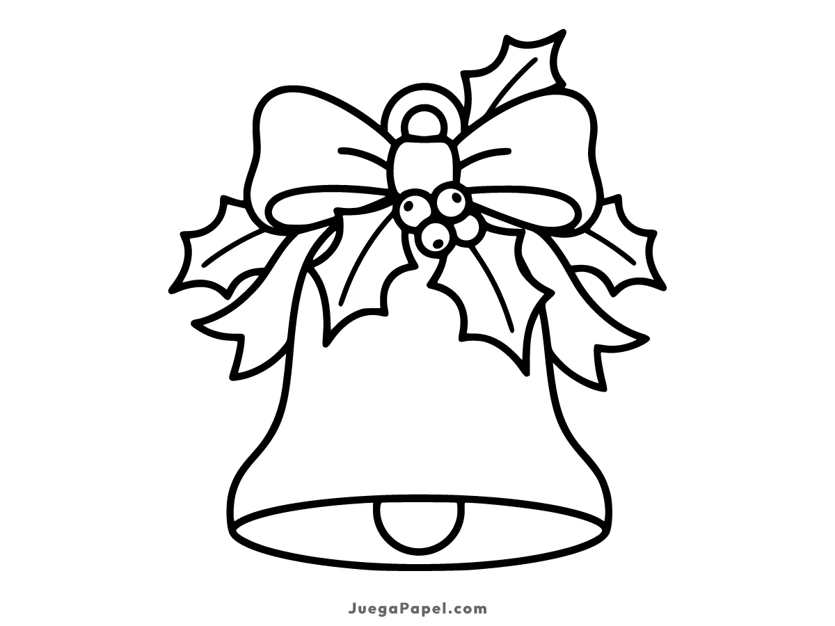 Dibujo para colorear e imprimir de Campana de Navidad Con Lazo Decorativo