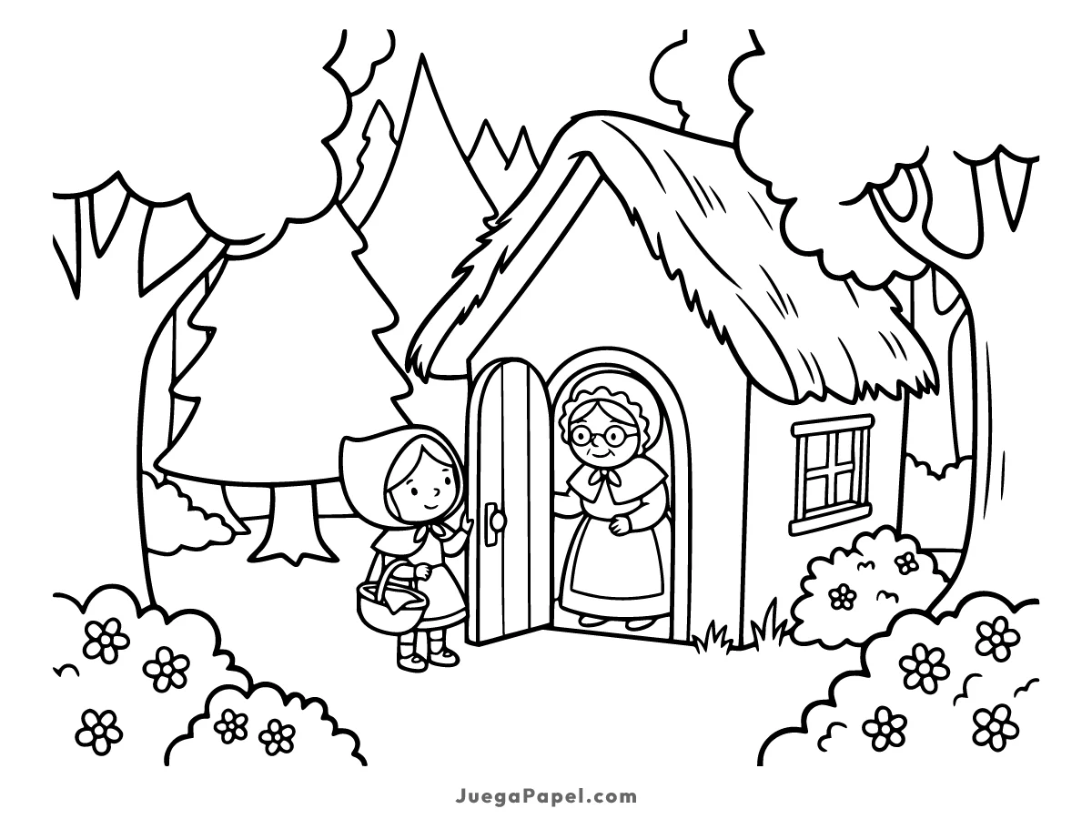 Dibujo para colorear e imprimir de Caperucita y Abuelita