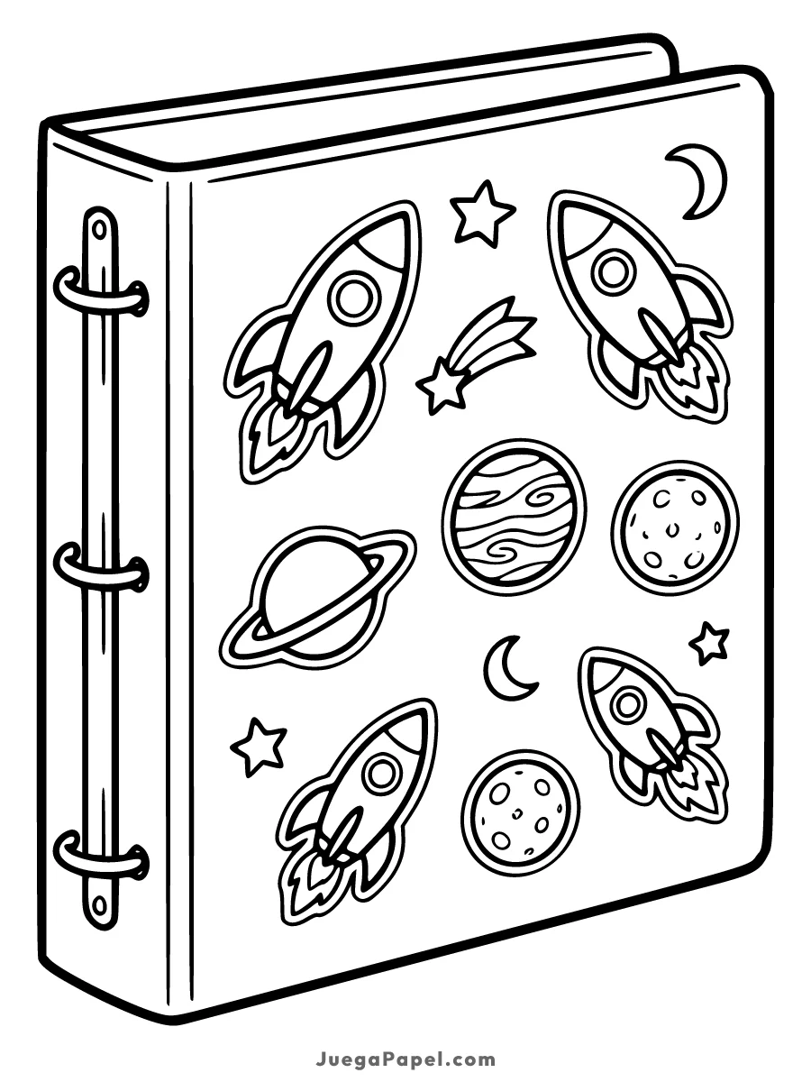 Dibujo para colorear e imprimir de Carpeta Escolar con Planetas