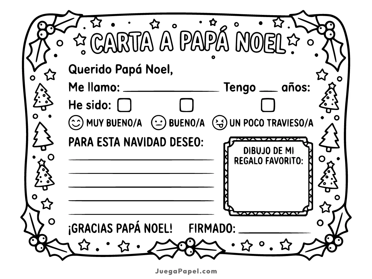 Dibujo para colorear e imprimir de Carta a Papá Noel