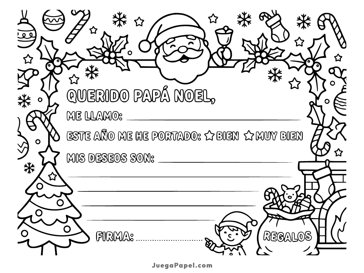 Dibujo para colorear e imprimir de Carta a Papá Noel