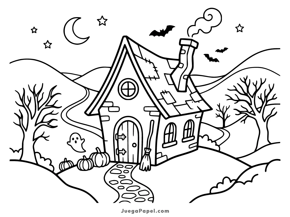 Dibujo para colorear e imprimir de Casa de Bruja en el Bosque