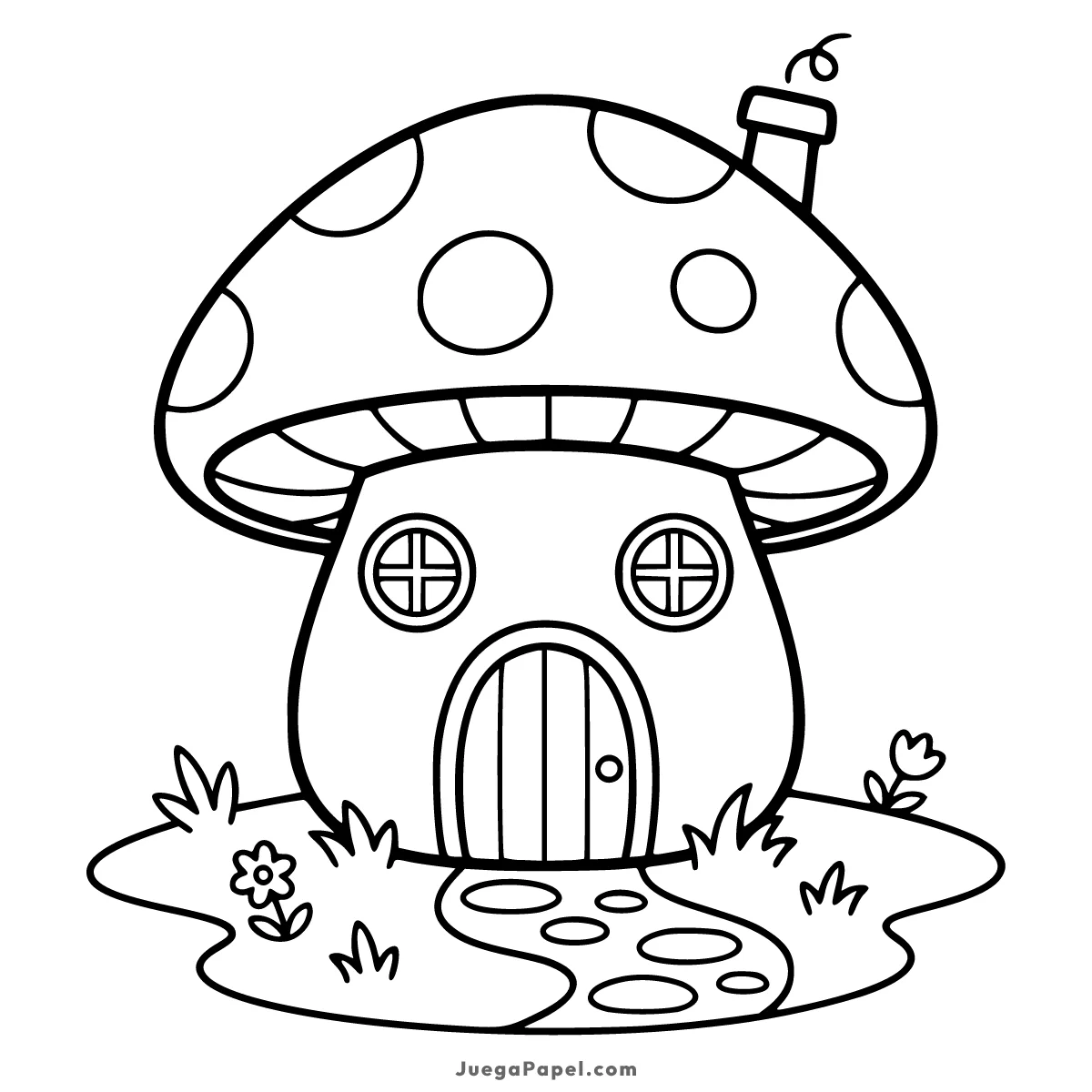 Dibujo para colorear e imprimir de Casita de Hongo Mágica en el Bosque
