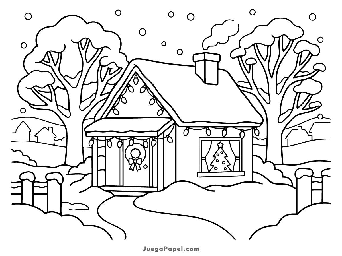 Dibujo para colorear e imprimir de Casita de Navidad