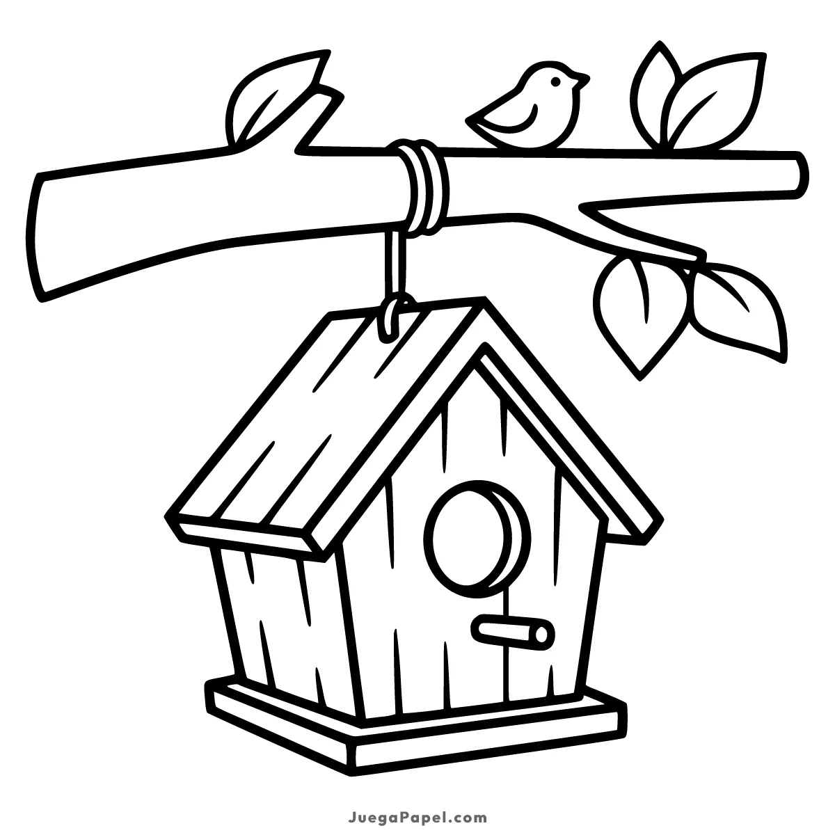 Dibujo para colorear e imprimir de Casita de Pájaros en la Rama