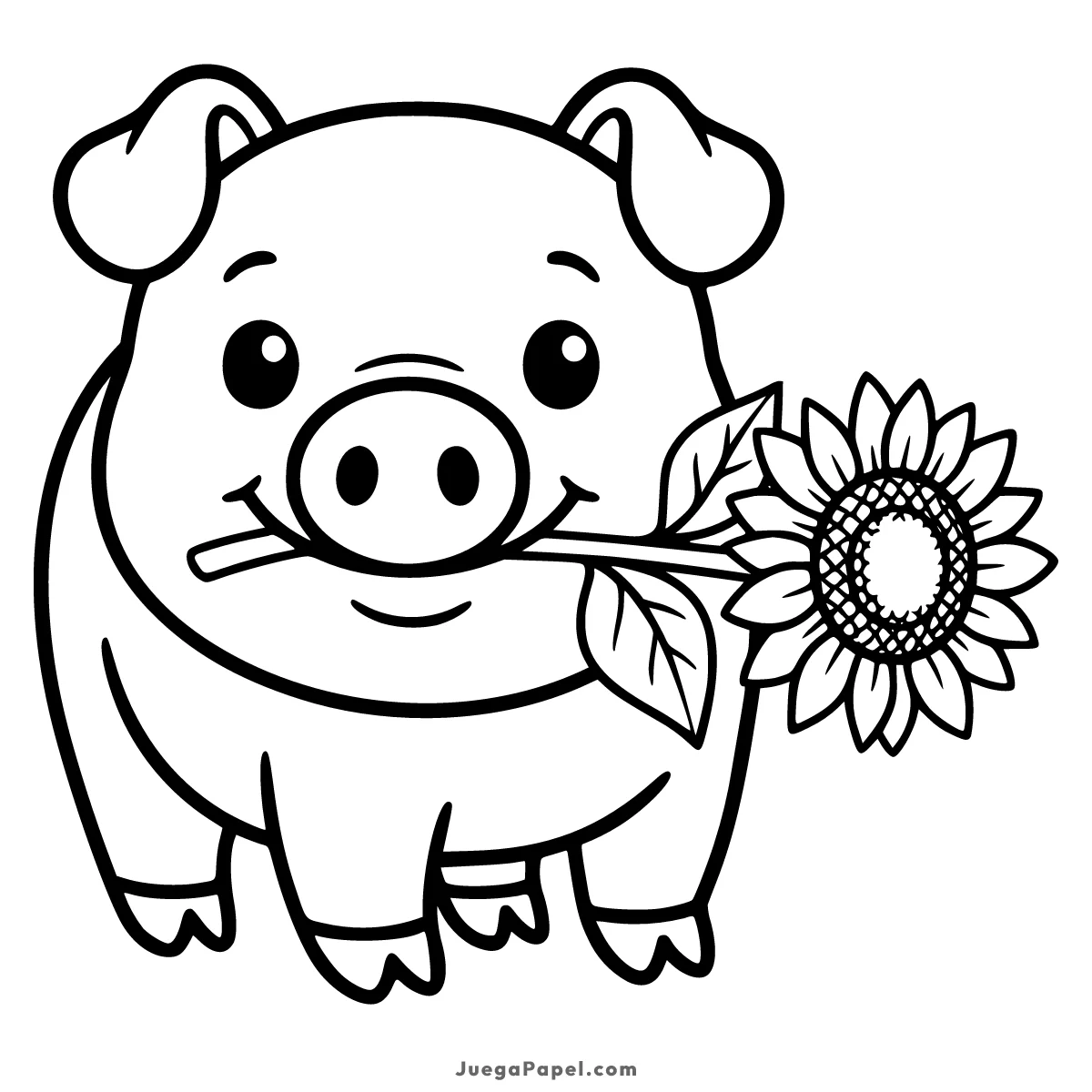 Dibujo para colorear e imprimir de Cerdito tierno con una flor de girasol