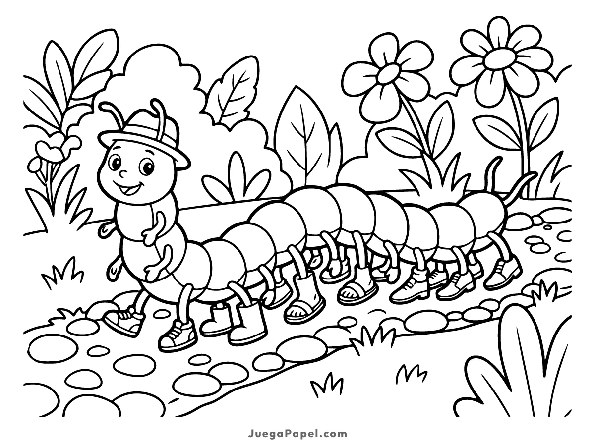 Dibujo para colorear e imprimir de Ciempiés con Zapatos