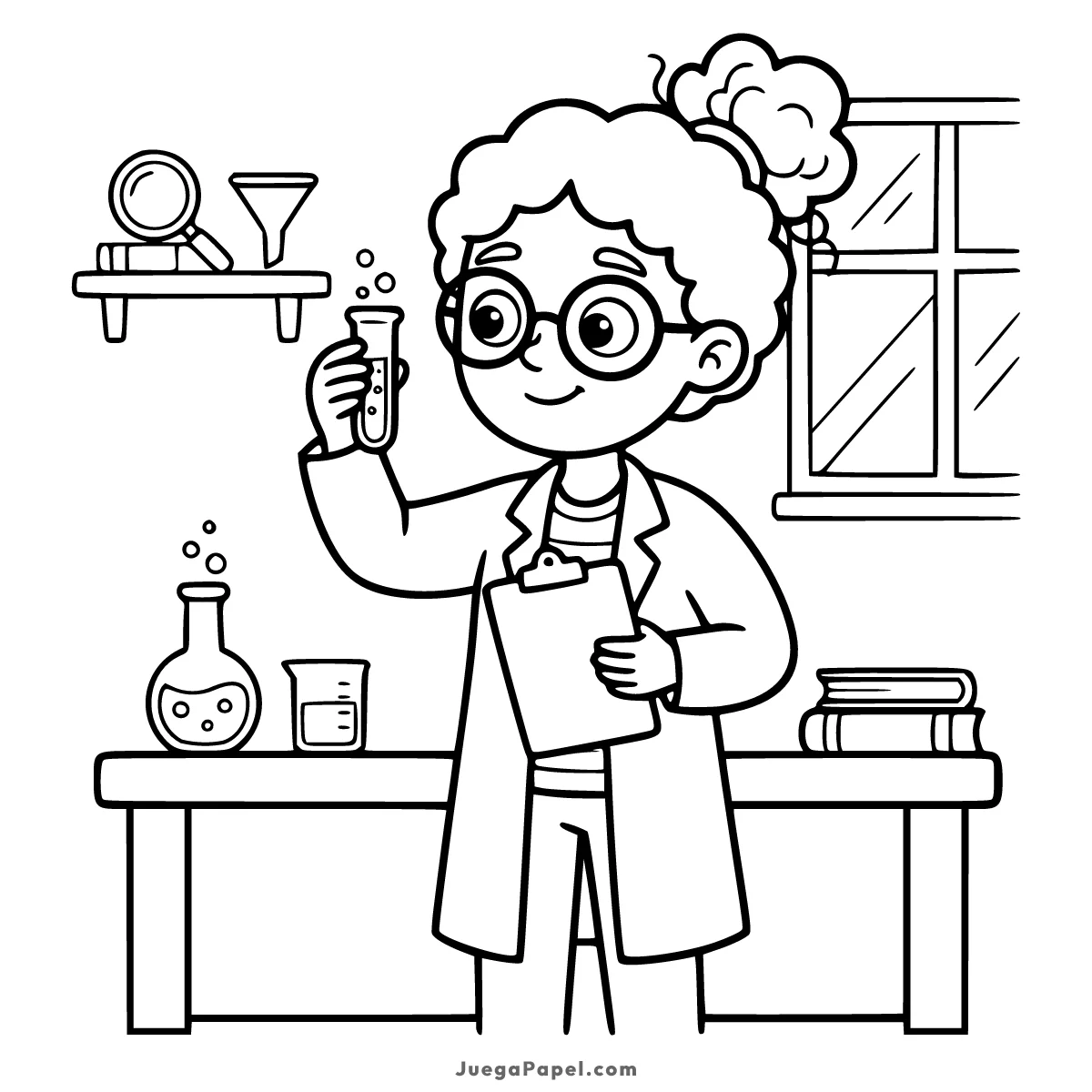 Dibujo para colorear e imprimir de Científica Curiosa en su Laboratorio