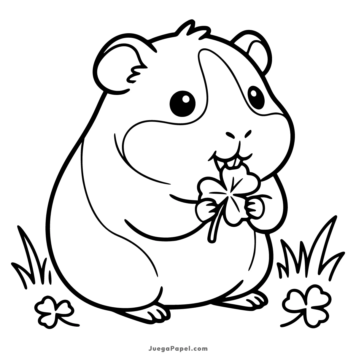 Dibujo para colorear e imprimir de Cobaya comiendo un trébol de la suerte
