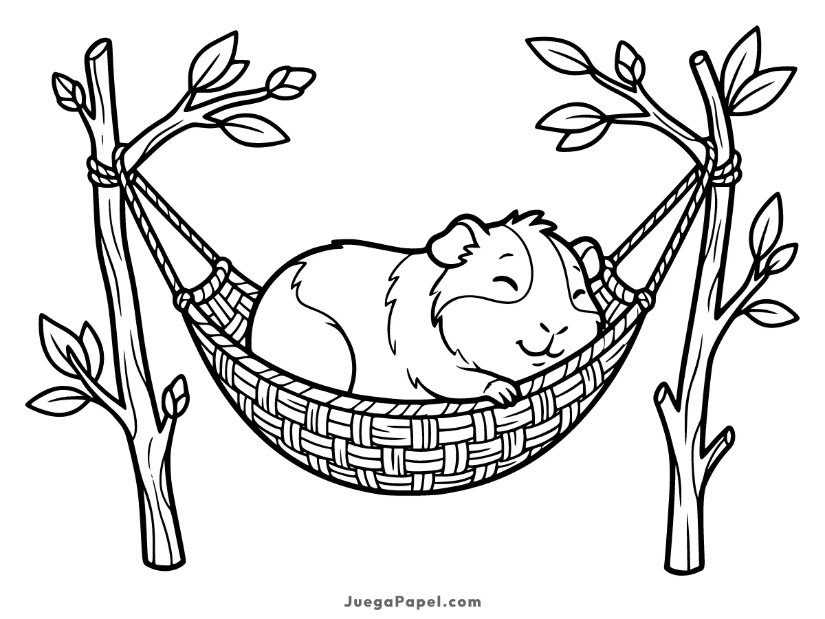 Dibujo para colorear e imprimir de Cobaya Durmiendo Plácidamente en una Hamaca