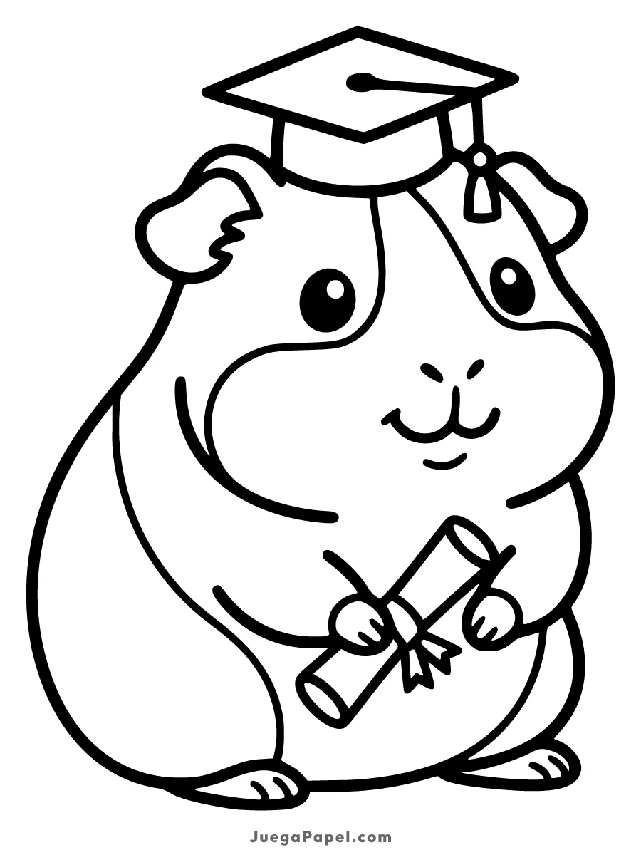 Dibujo para colorear e imprimir de Cobaya Graduada con Birrete y Diploma