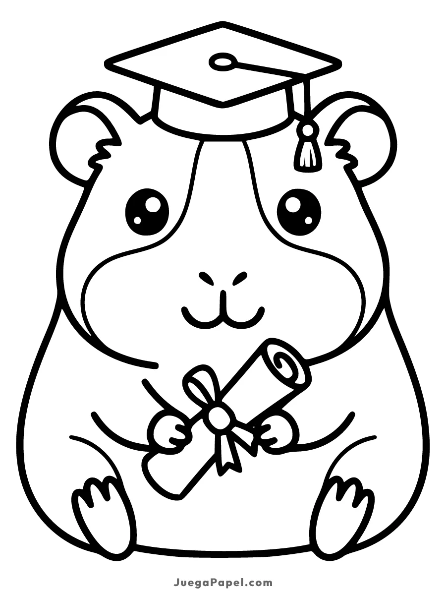 Dibujo para colorear e imprimir de Cobaya Graduada con Birrete y Diploma