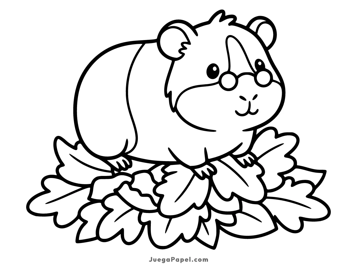 Dibujo para colorear e imprimir de Cobaya Tierna sobre Hojas