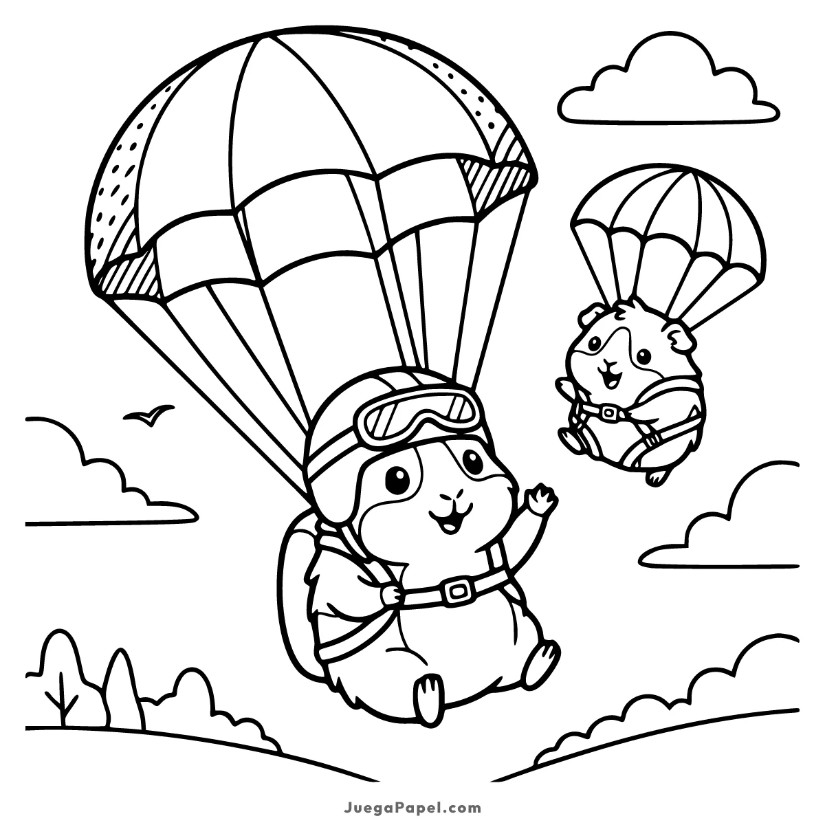 Dibujo para colorear e imprimir de Cobayas Aventureras en Paracaídas