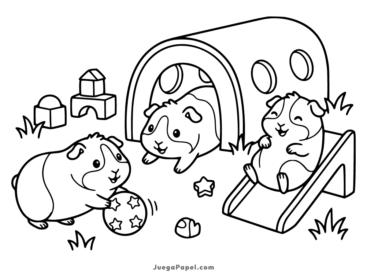 Dibujo para colorear e imprimir de Cobayas Felices Jugando en el Parque