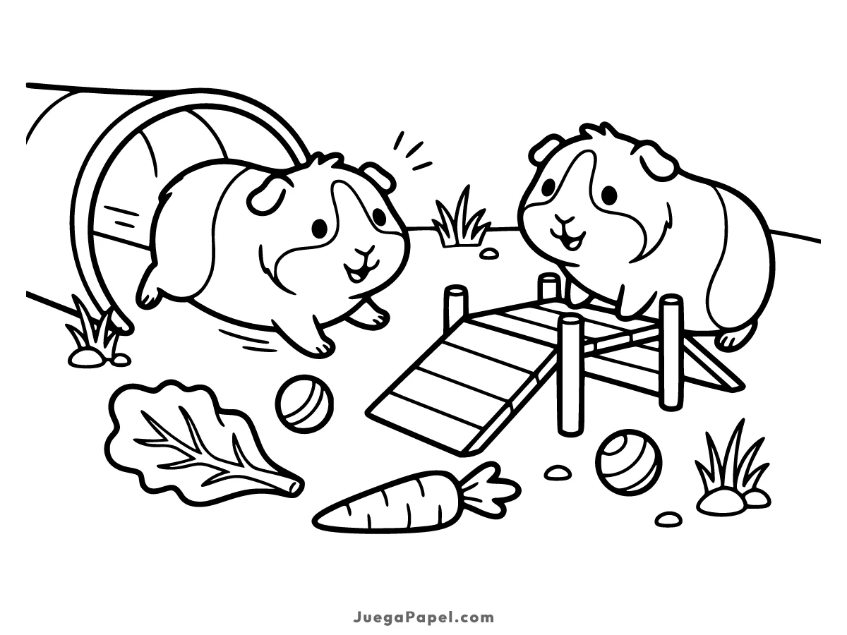 Dibujo para colorear e imprimir de Cobayas Felices Jugando en el Parque