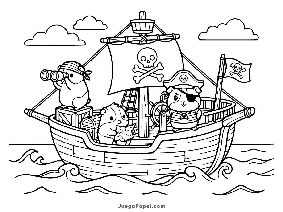 Dibujo para colorear e imprimir de Cobayas Piratas Navegando en su Barco
