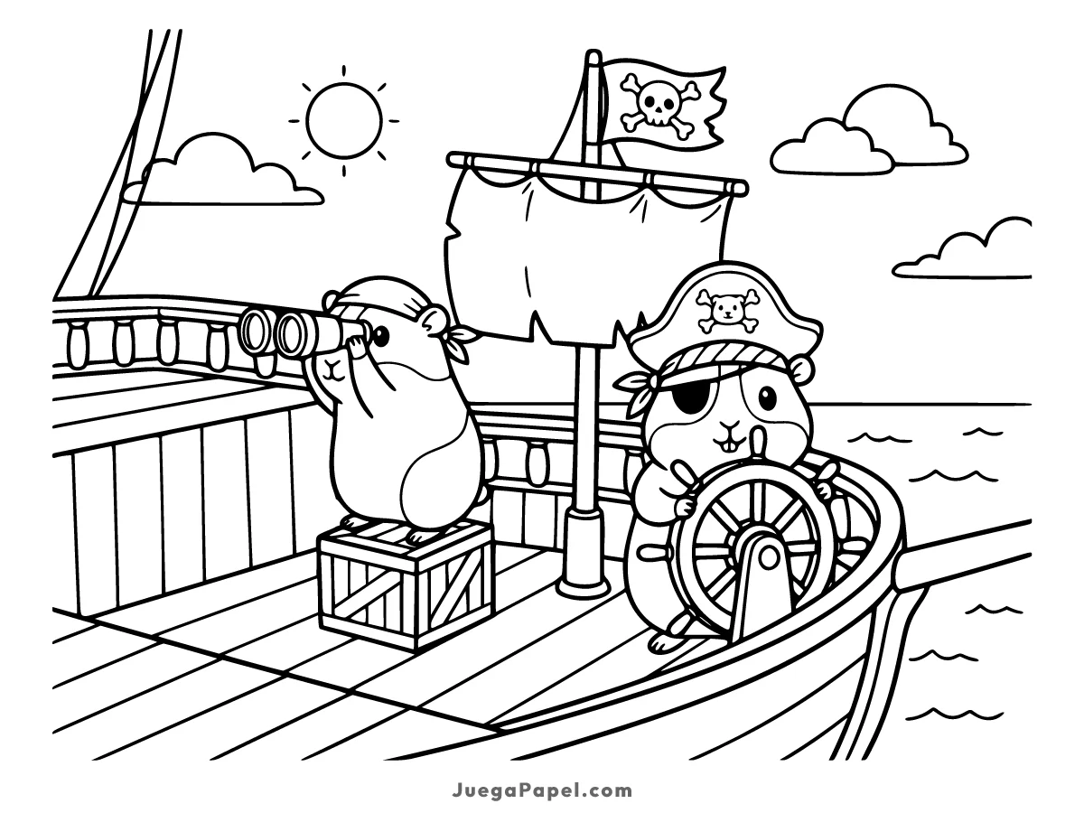 Dibujo para colorear e imprimir de Cobayas Piratas Navegando en su Barco