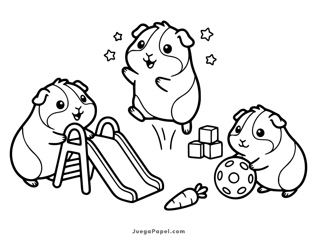 Dibujo para colorear e imprimir de Cobayas Tiernos Jugando