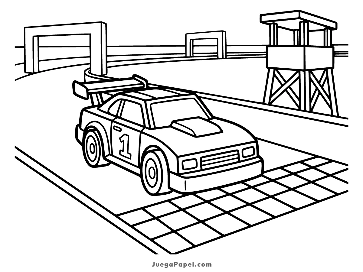 Dibujo para colorear e imprimir de Coche de Carreras en el Circuito