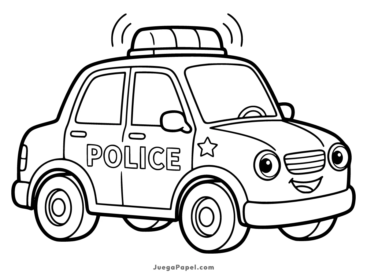 Dibujo para colorear e imprimir de Coche de Policía Sonriente para Colorear