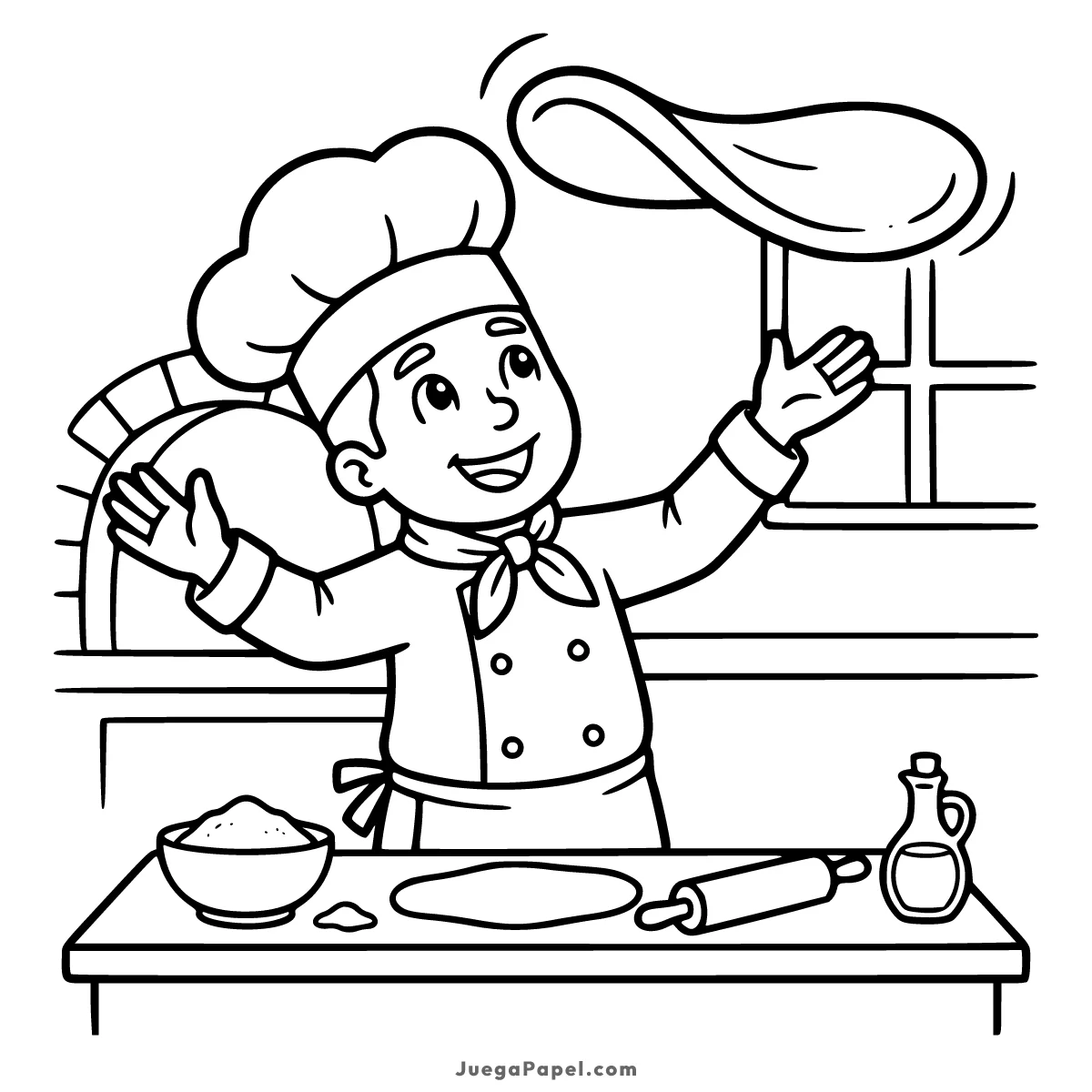 Dibujo para colorear e imprimir de Cocinero Haciendo Pizza