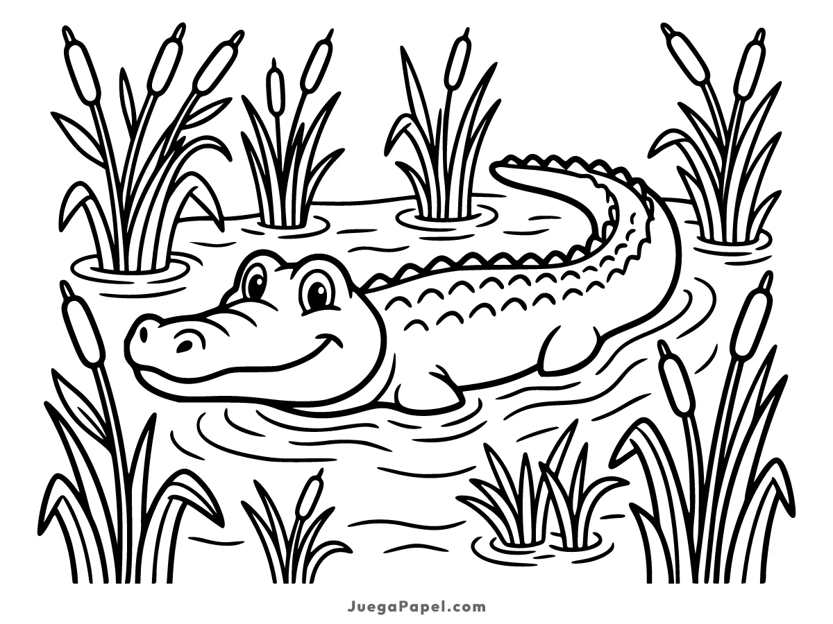 Dibujo para colorear e imprimir de Cocodrilo en Lago