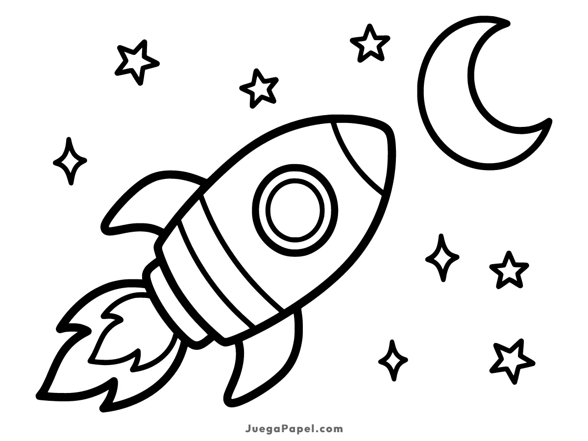 Dibujo para colorear e imprimir de Cohete Espacial rumbo a las Estrellas