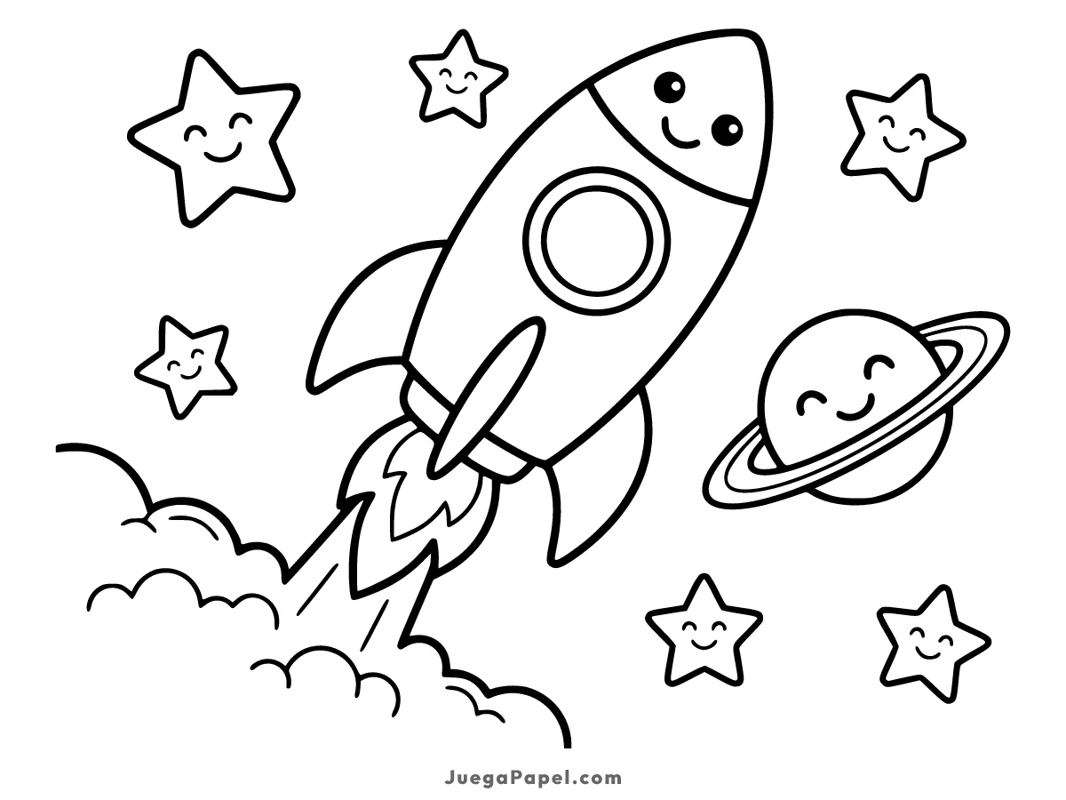 Dibujo para colorear e imprimir de Cohete Espacial Despegando en el Espacio para Colorear