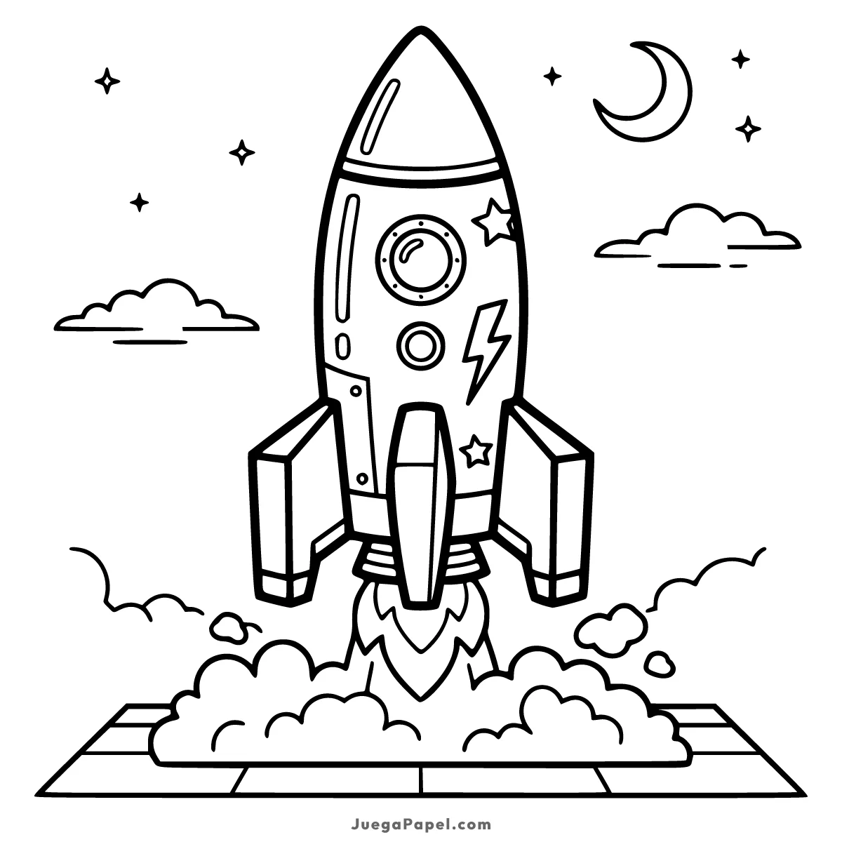 Dibujo para colorear e imprimir de Cohete Espacial Despegando Hacia las Estrellas
