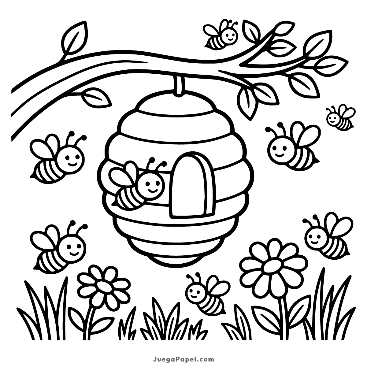Dibujo para colorear e imprimir de Colmena con Abejas