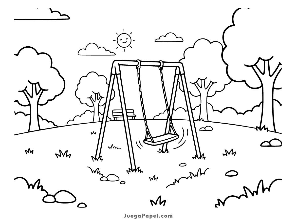 Dibujo para colorear e imprimir de Columpio en el Parque