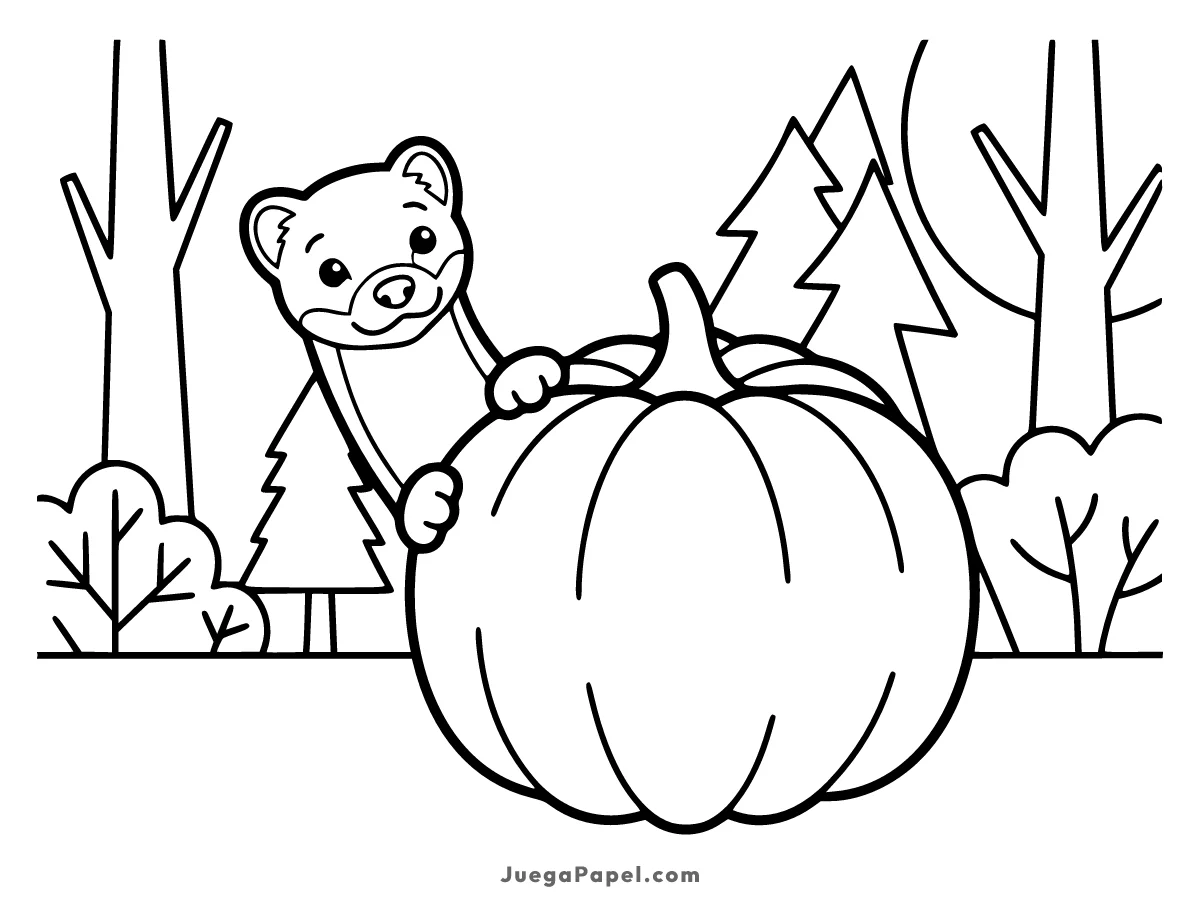 Dibujo para colorear e imprimir de Comadreja Jugando Con Calabaza