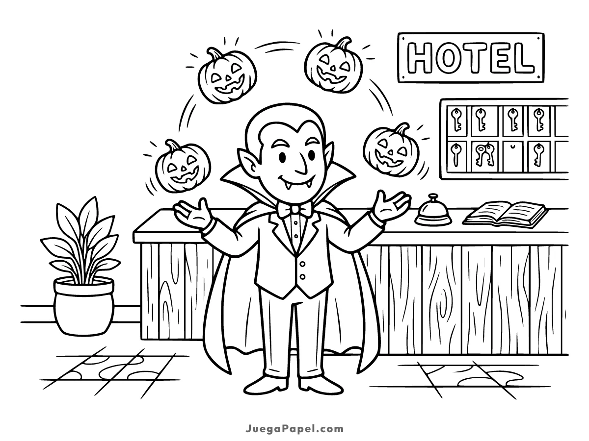 Dibujo para colorear e imprimir de Conde Drácula con Calabazas