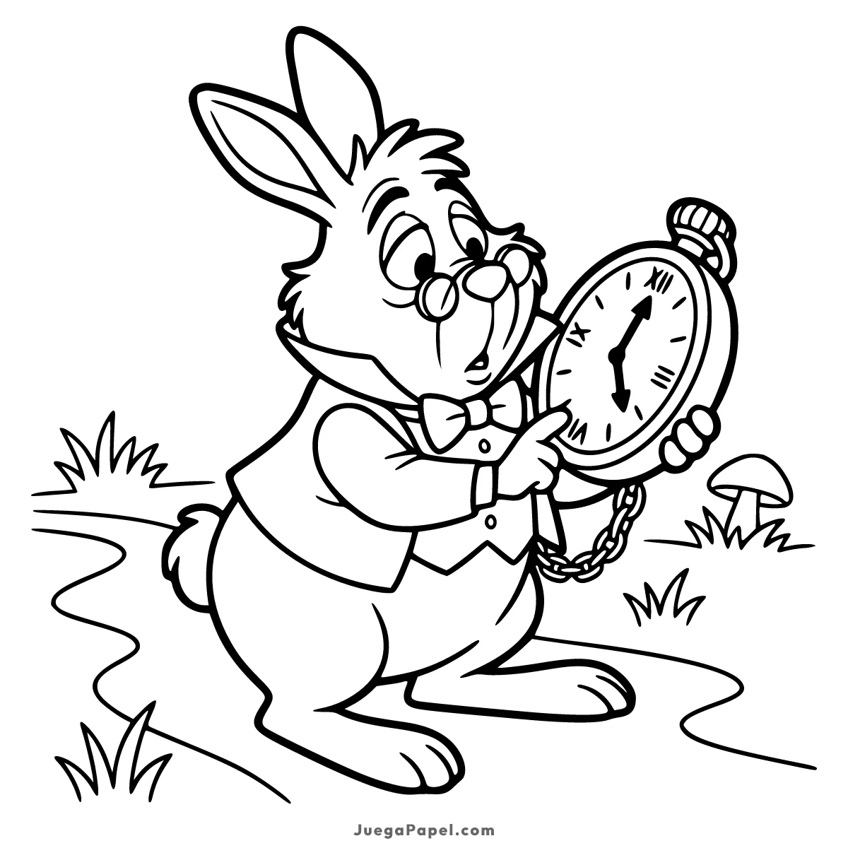 Dibujo para colorear e imprimir de Conejo Blanco Con Reloj
