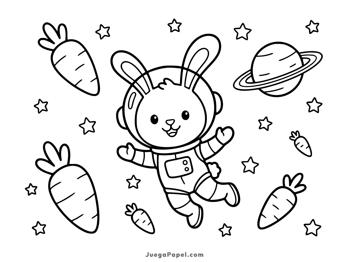 Dibujo para colorear e imprimir de Conejo en El Espacio