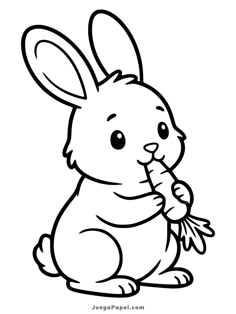 Dibujo para colorear e imprimir de Conejo tierno comiendo una zanahoria
